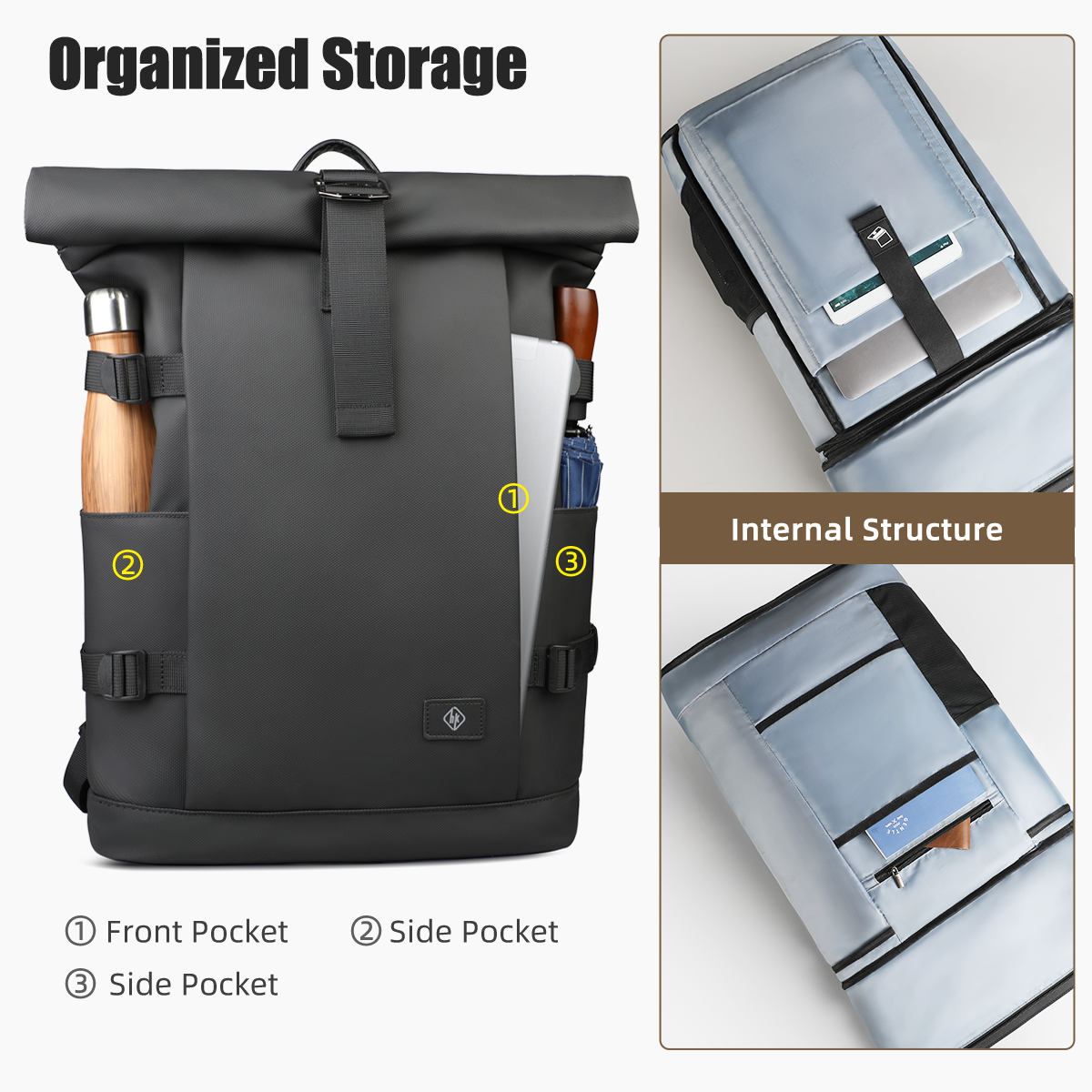 ROLLTRAIL Rugzak – Uitbreidbare outdoor rugzak met groot volume & laptopvak