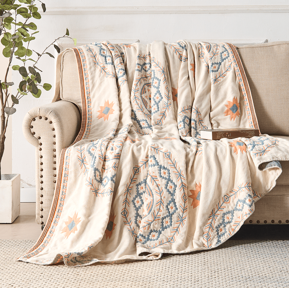 BohoHaven Blanket – Baumwoll-Decke mit Mandala-Muster für drinnen & draußen