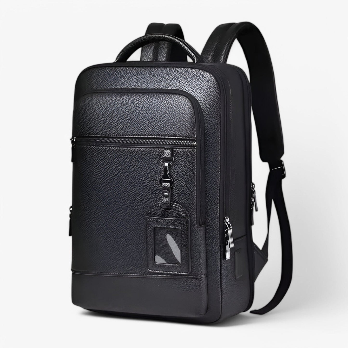 Eleganter Leder-Rucksack Damen/Herren mit USB-Anschluss für Laptop und Alltag, 15,6 Zoll, Schwarz-1