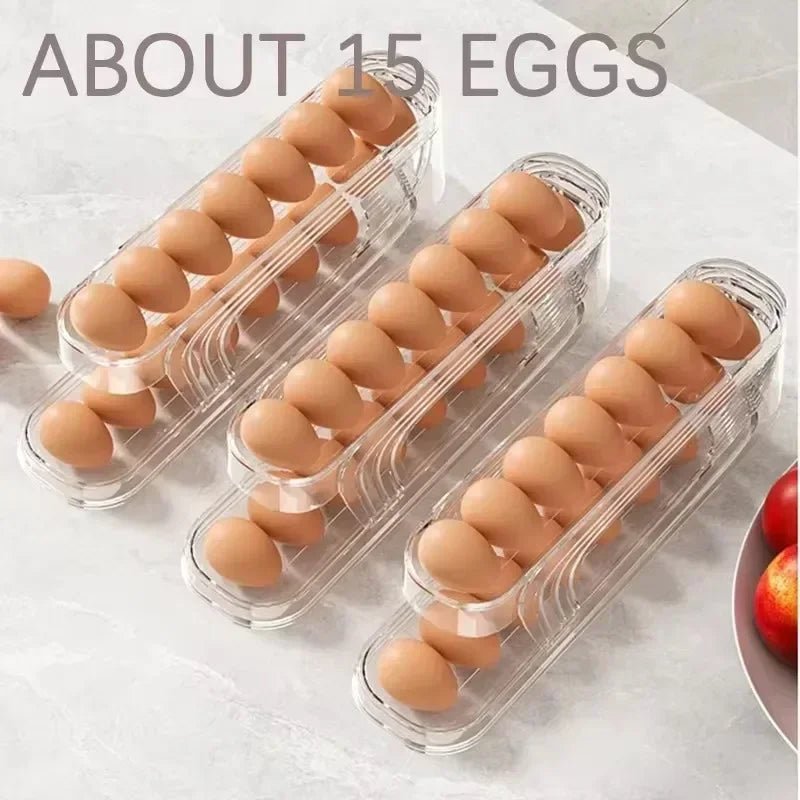 FLOWSTACK – Automatic Rolling 2-Tier Egg Organizer for Refrigerators