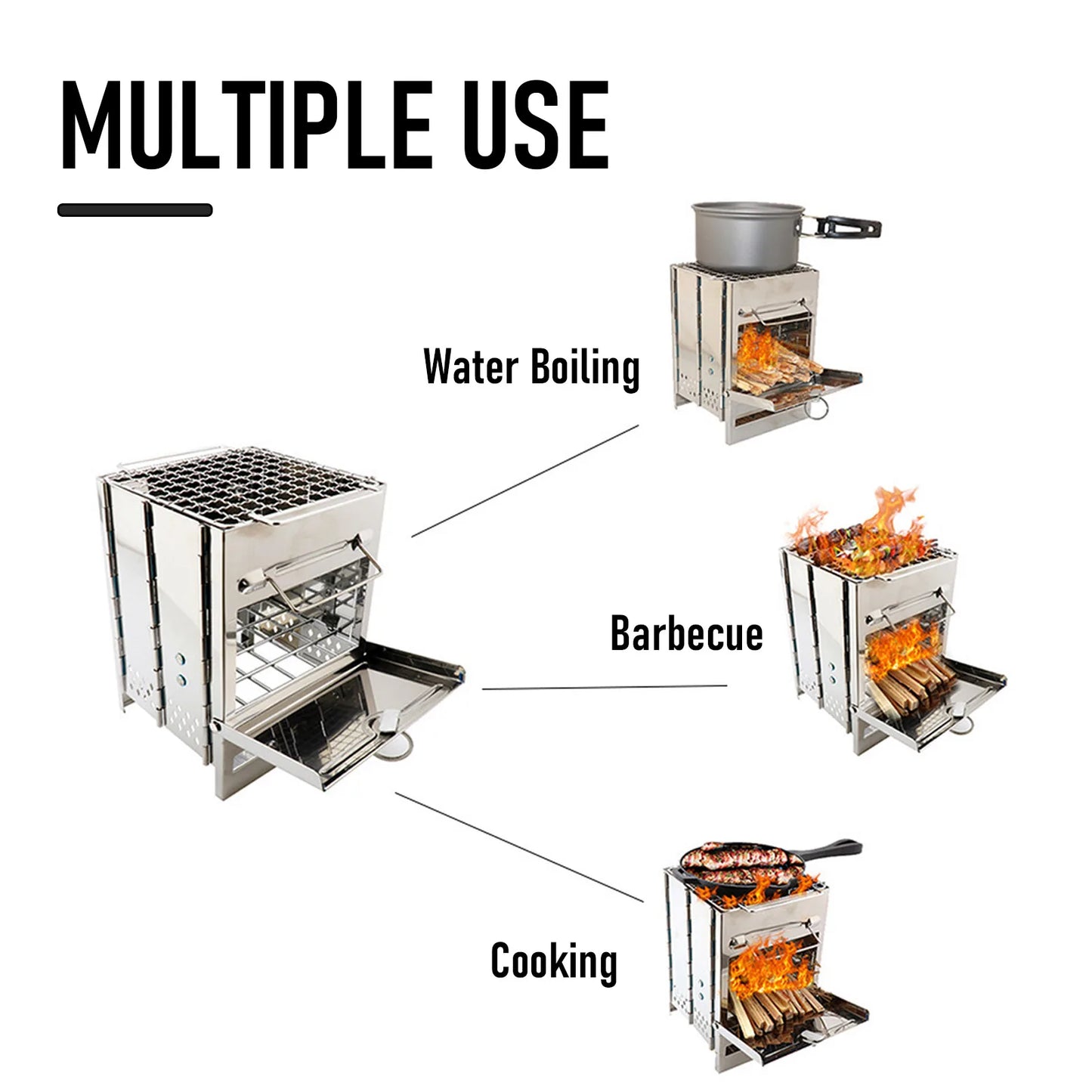 EcoCamp horno de leña plegable – cocina portátil de acero inoxidable