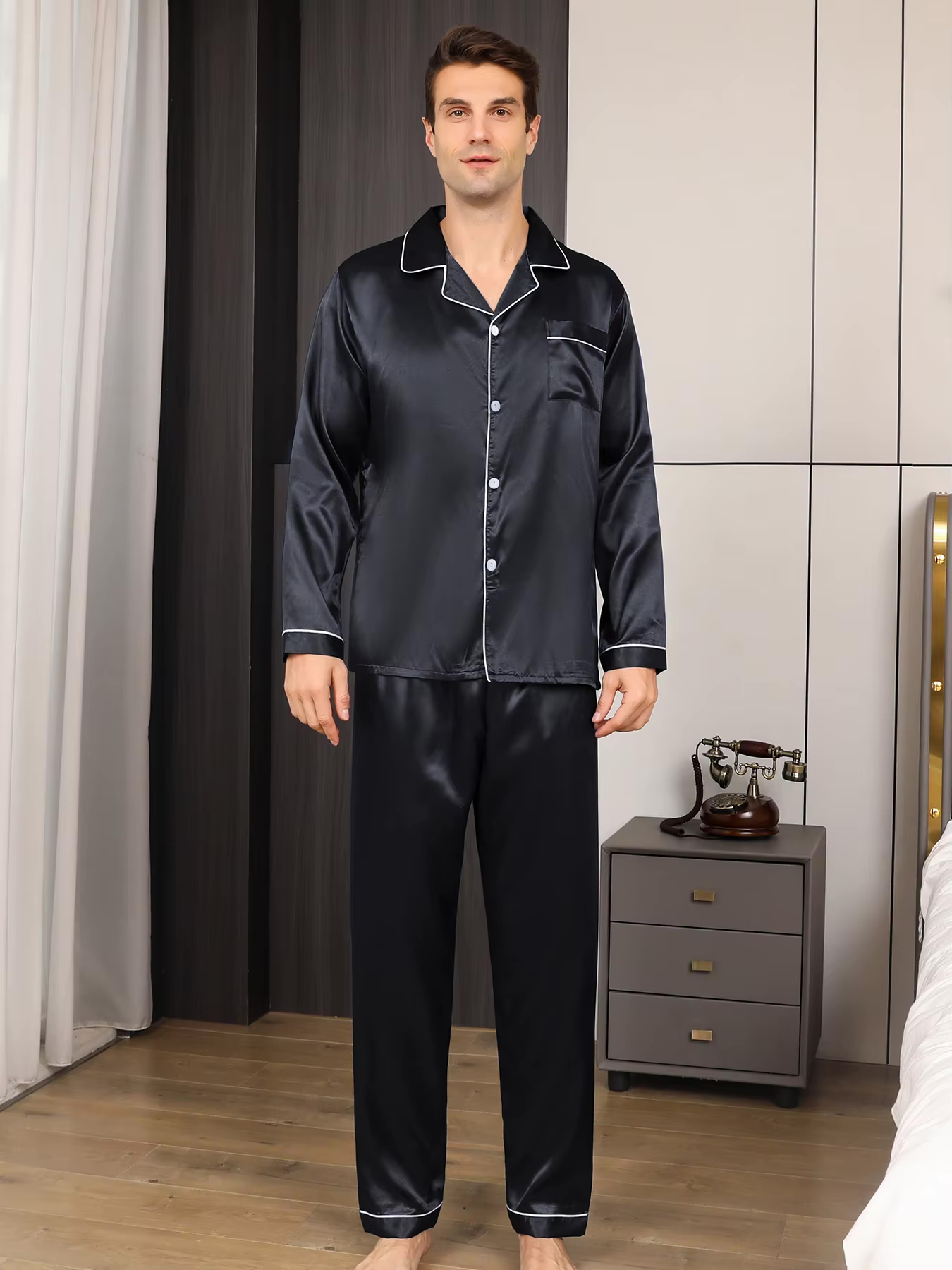 SILKON Men's Pyjamas - Silk satin pyjamas for men with a stylish fit & comfort