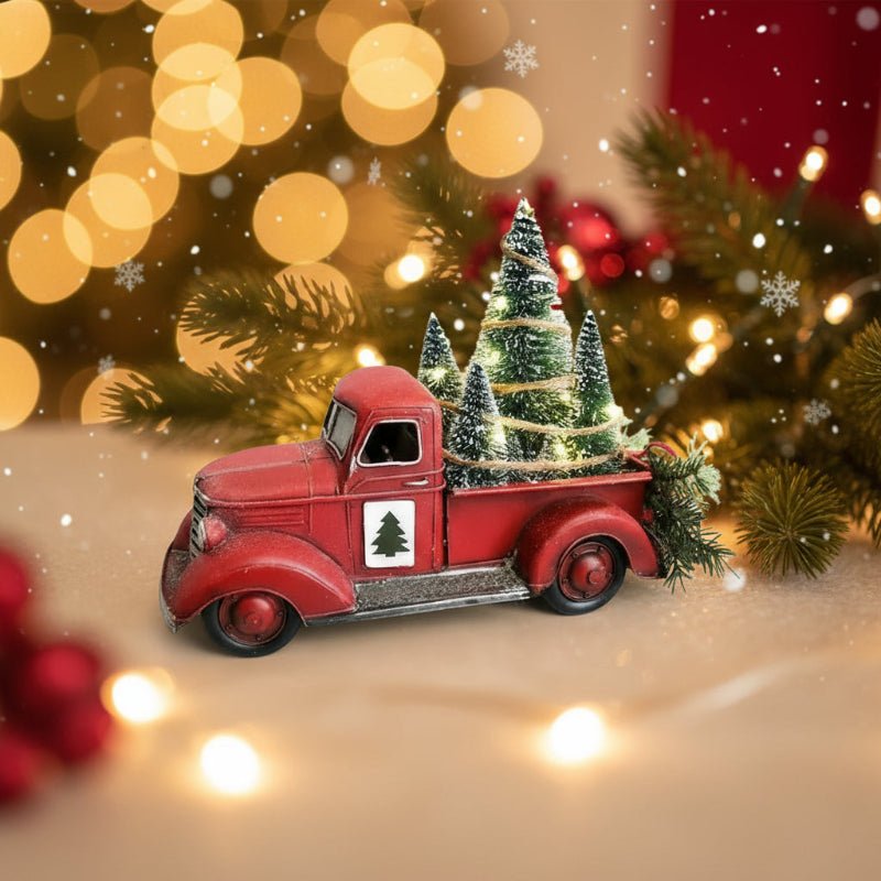 Sleighshift – Weihnachtsschmuck im Vintage-Stil mit rotem Truck und Mini-Baum 0