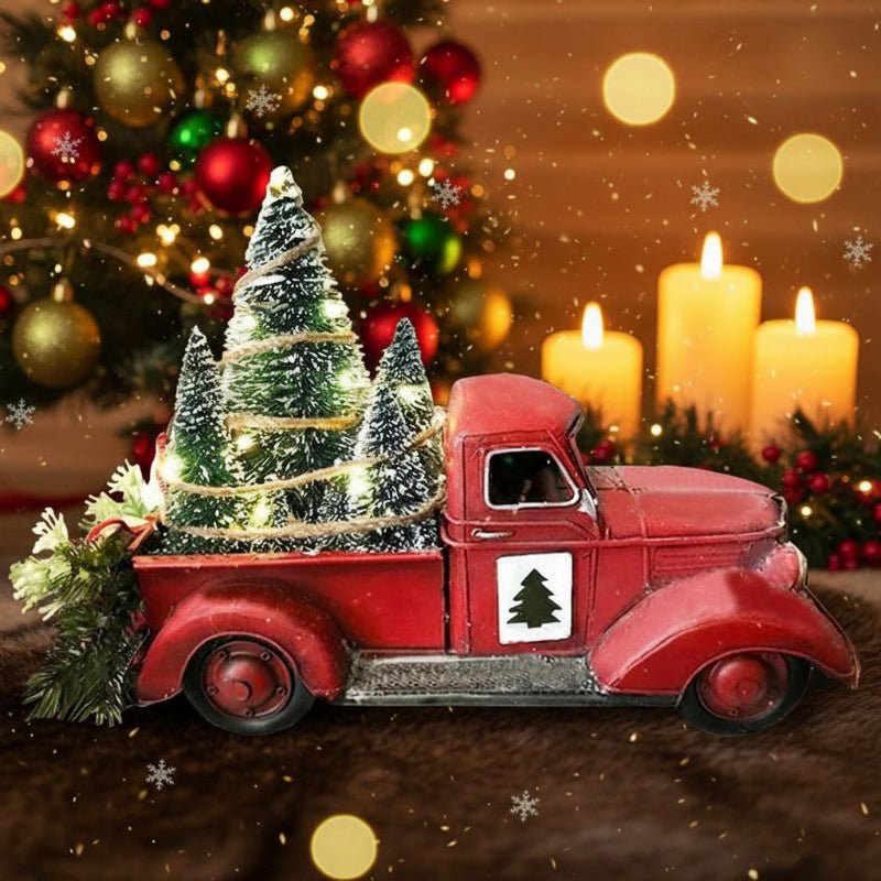 Sleighshift – Weihnachtsschmuck im Vintage-Stil mit rotem Truck und Mini-Baum 1
