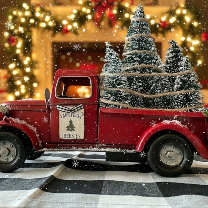 Sleighshift – Weihnachtsschmuck im Vintage-Stil mit rotem Truck und Mini-Baum 6