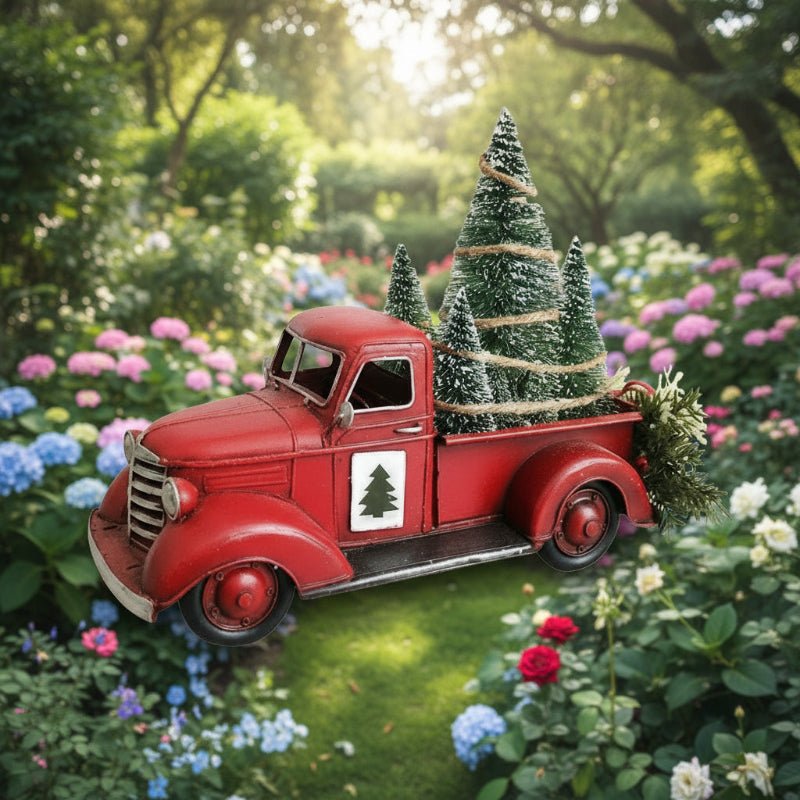 Sleighshift – Weihnachtsschmuck im Vintage-Stil mit rotem Truck und Mini-Baum 9