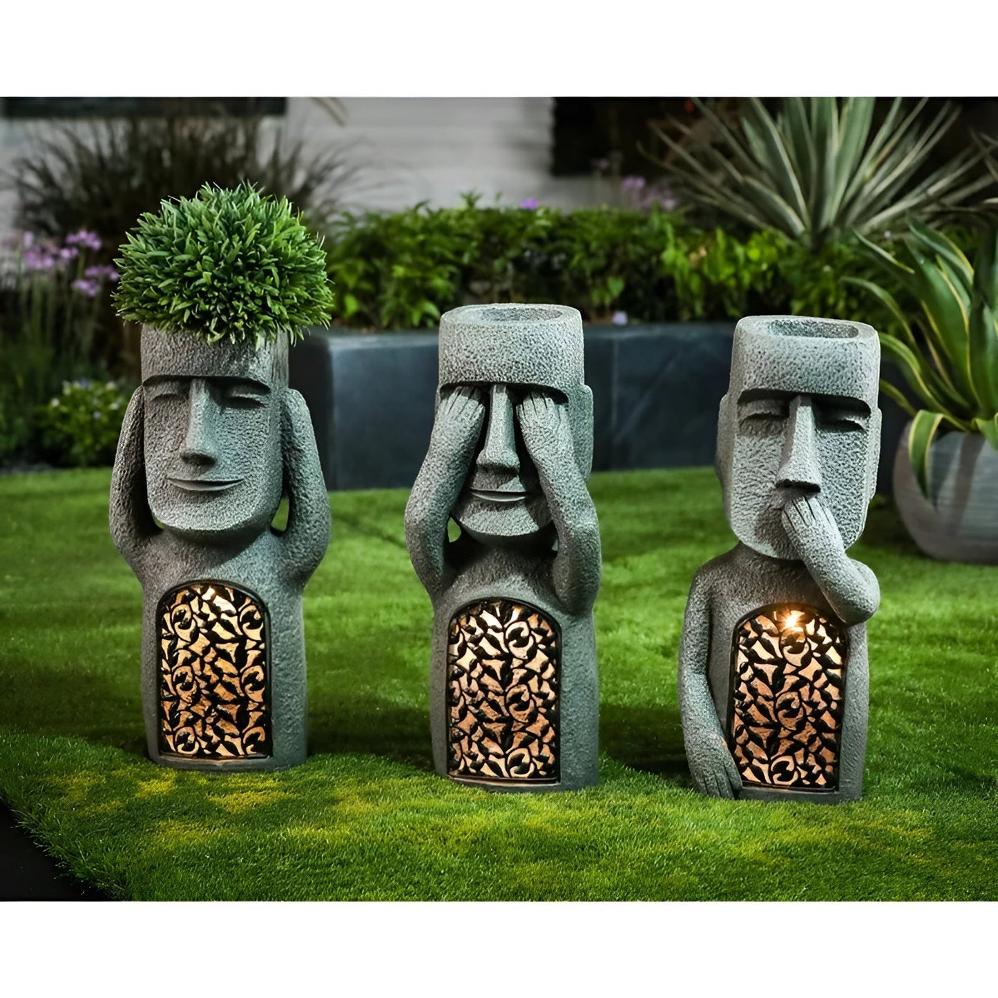 Magical Trio - solar resin garden statues for an enchanting atmosphere