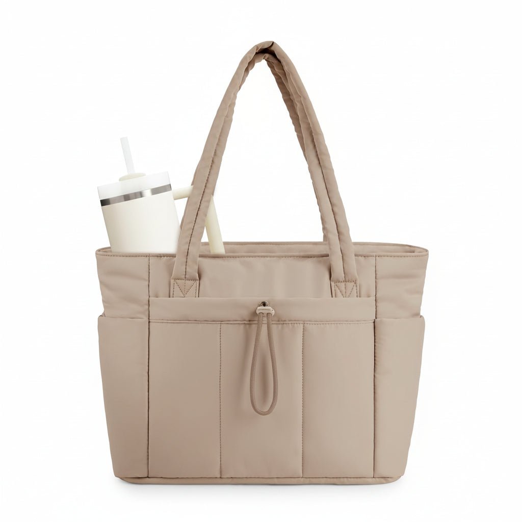 TOTEVA – Gesteppte Damen-Tragetasche mit Getränkehalter, Laptopfach und Trolleygurt 11