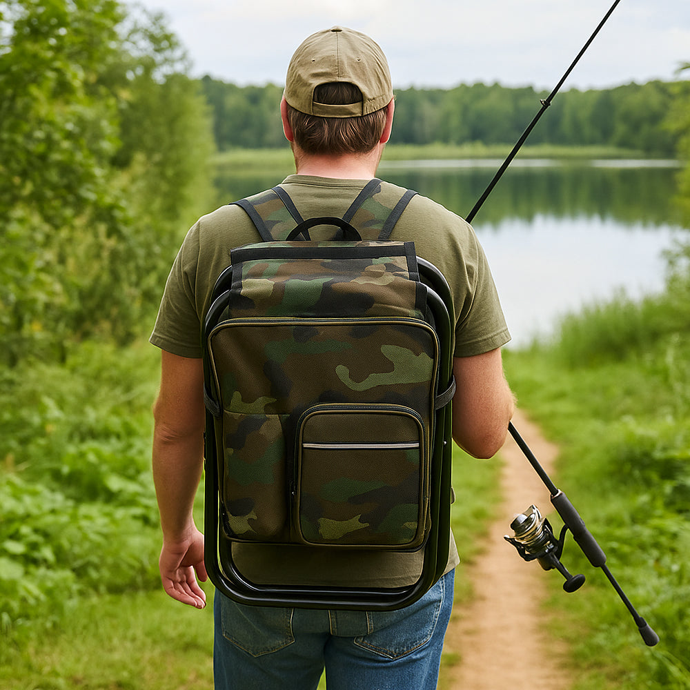 CAMOCHAIR PACK - 3-in-1 camouflage rucksack with folding chair & cooler compartment