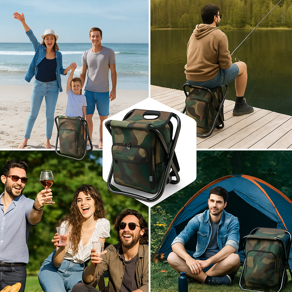 CAMOCHAIR PACK - 3-in-1 camouflage rucksack with folding chair & cooler compartment