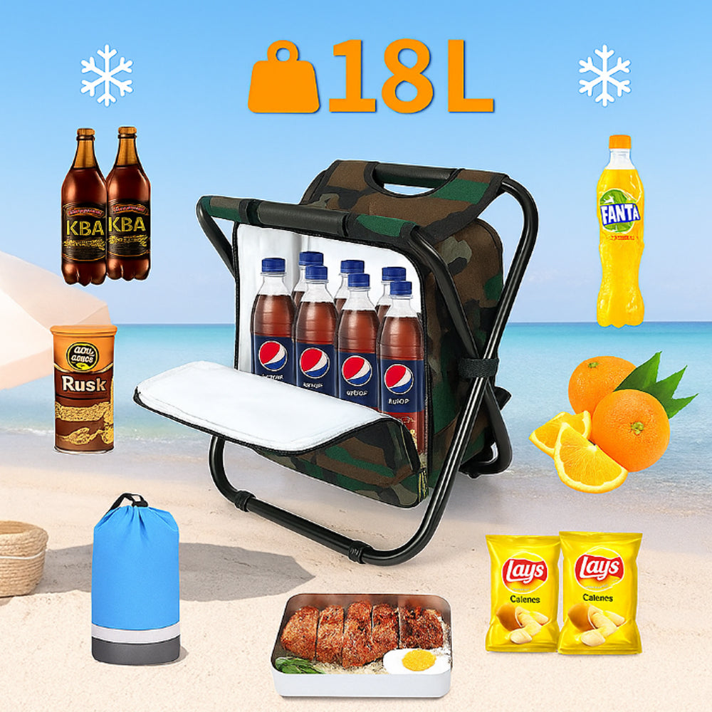 CAMOCHAIR PACK - 3-in-1 camouflage rucksack with folding chair & cooler compartment