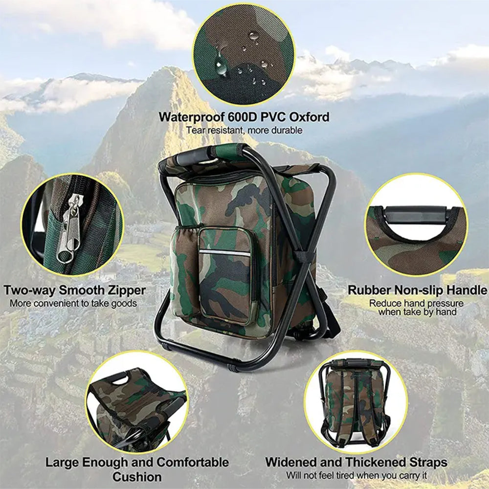 CAMOCHAIR PACK - 3-in-1 camouflage rucksack with folding chair & cooler compartment