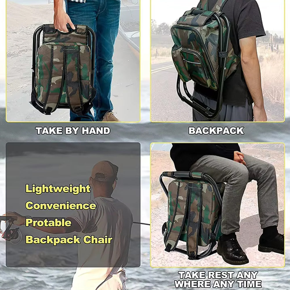 CAMOCHAIR PACK - 3-in-1 camouflage rucksack with folding chair & cooler compartment