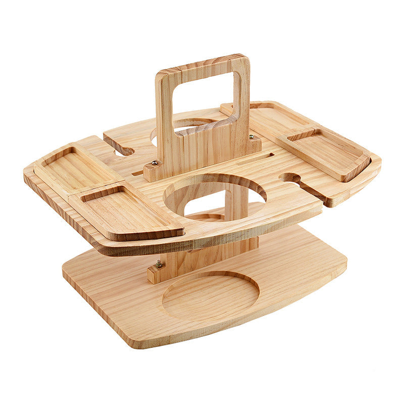 Mesa de picnic portátil de madera – Mesa de madera plegable con portavasos de cristal y compartimentos para snacks para jardín, playa y exterior
