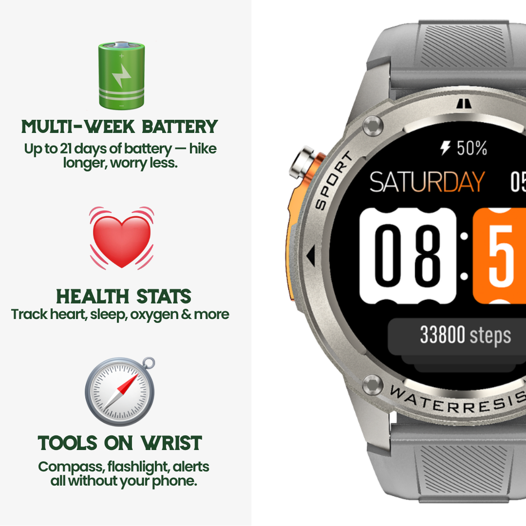 TrekSight X - Smartwatch da esterno con GPS, bussola e monitoraggio della salute