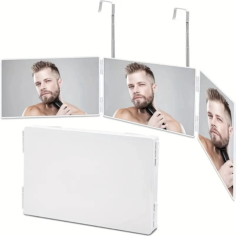 Triufold Rasierspiegel mit verstellbaren Haken-portierbaren und faltbaren Make-up-Spiegel in Weiß, perfekt für die Haarpflege 2
