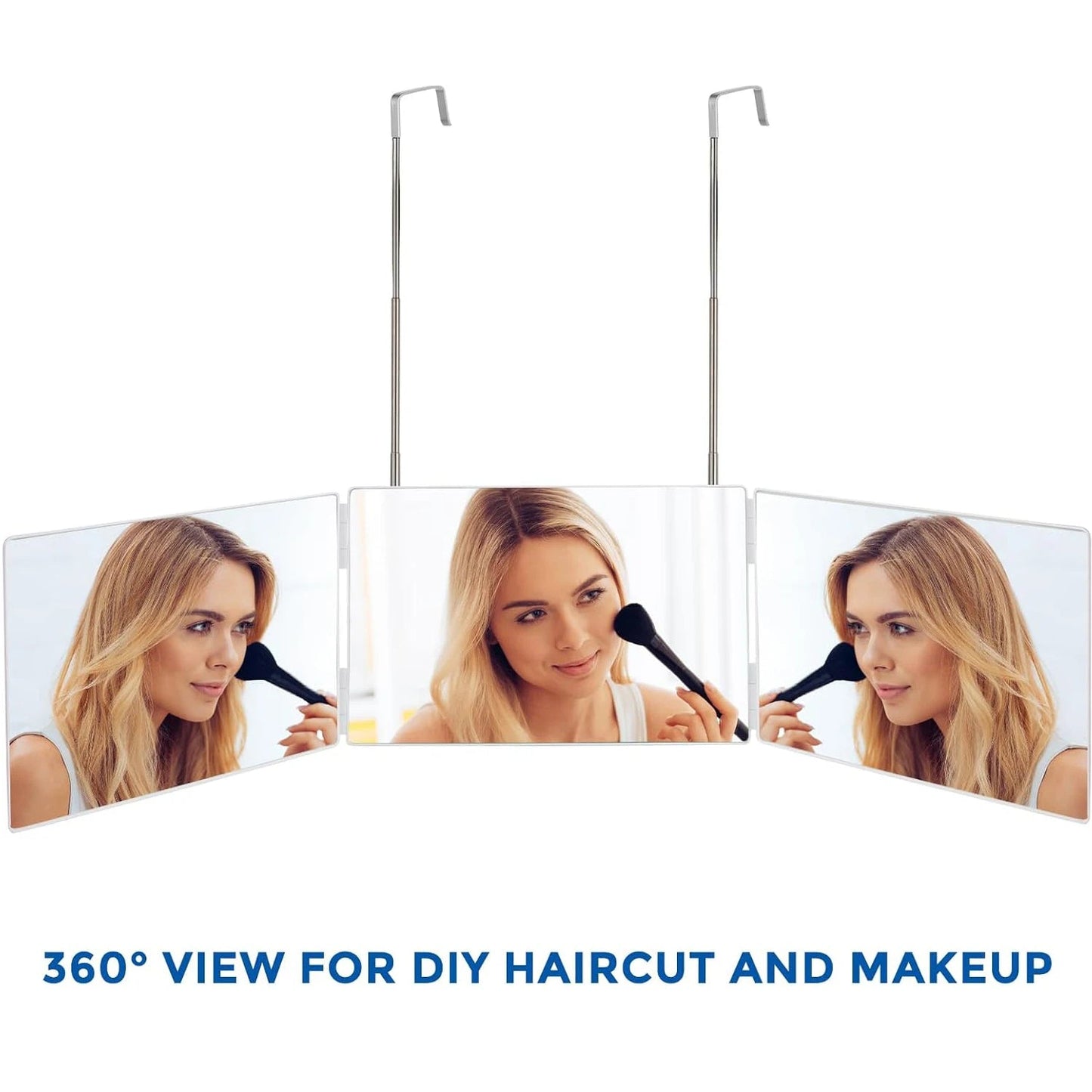 Triufold Rasierspiegel mit verstellbaren Haken-portierbaren und faltbaren Make-up-Spiegel in Weiß, perfekt für die Haarpflege 3