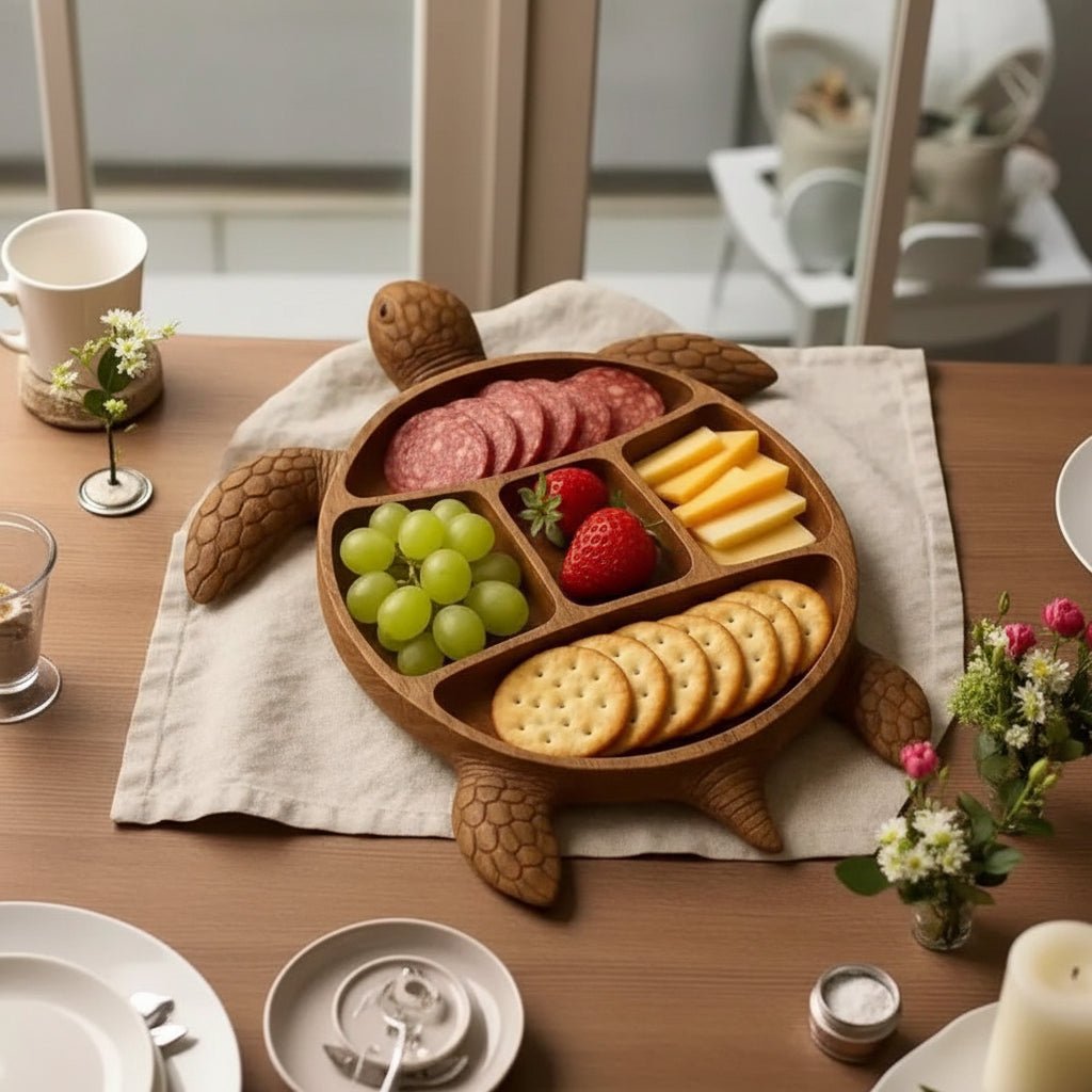 Turtlétier - Handgefertigte Holzplatte In Schildkrötenform Für Snacks 1
