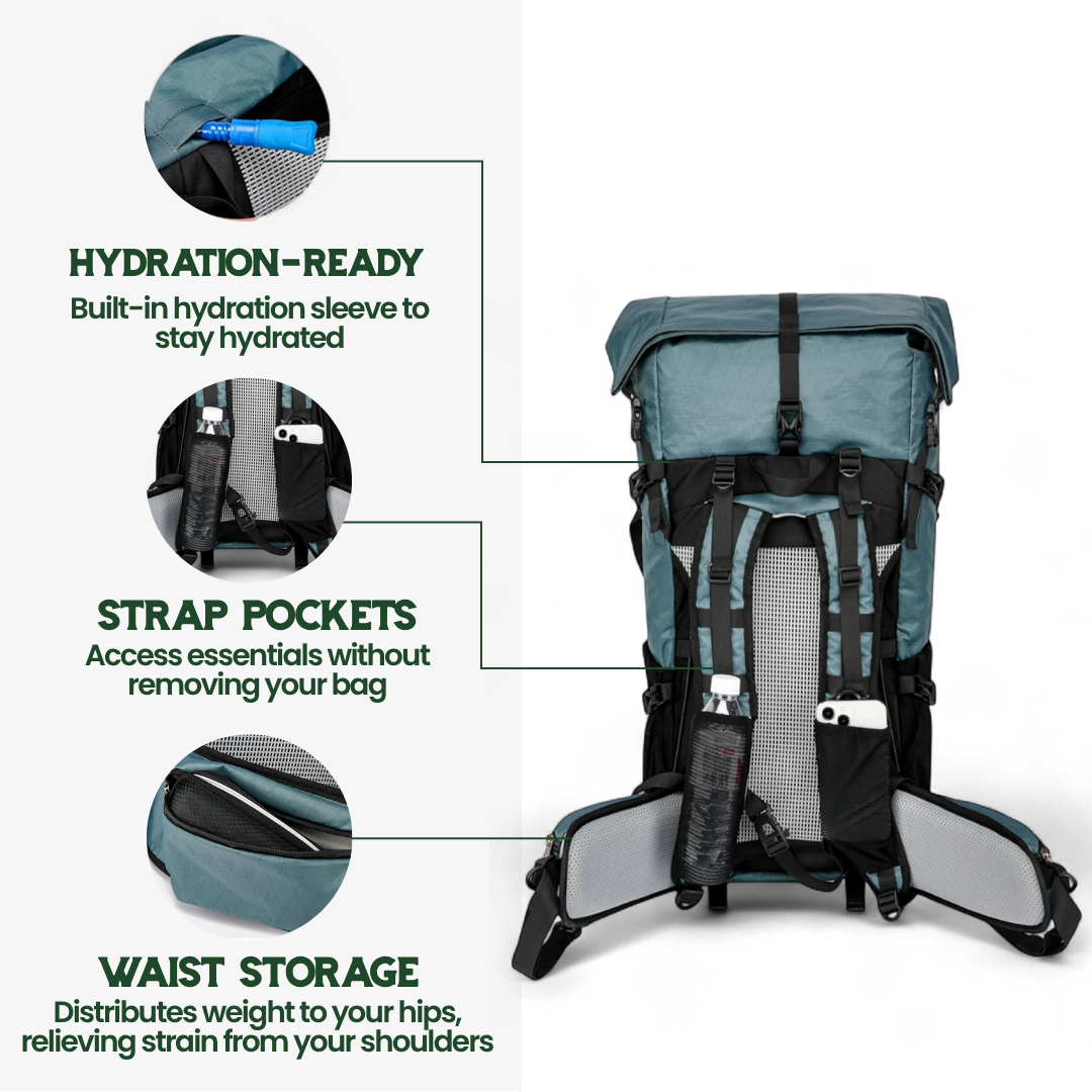 ULTREA - 50L Ultralight Expandable Adventure Backpack with Rolltop