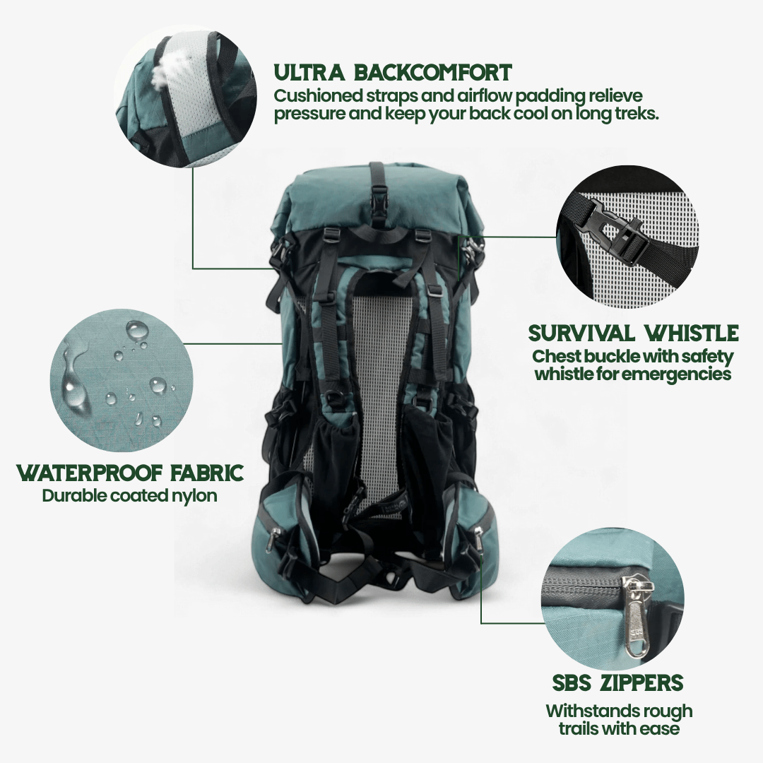 ULTREA - 50L Ultralight Expandable Adventure Backpack with Rolltop