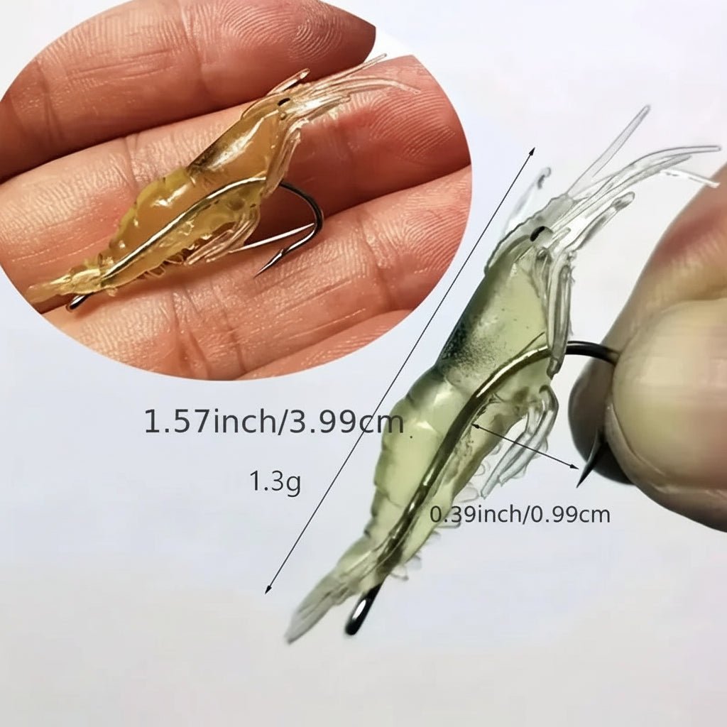 Ultrarealistische Garnelenköder 20 Stück für Süß- und Salzwasser, 3D-Design, Leuchtend, Selbstreinigende Haken 1