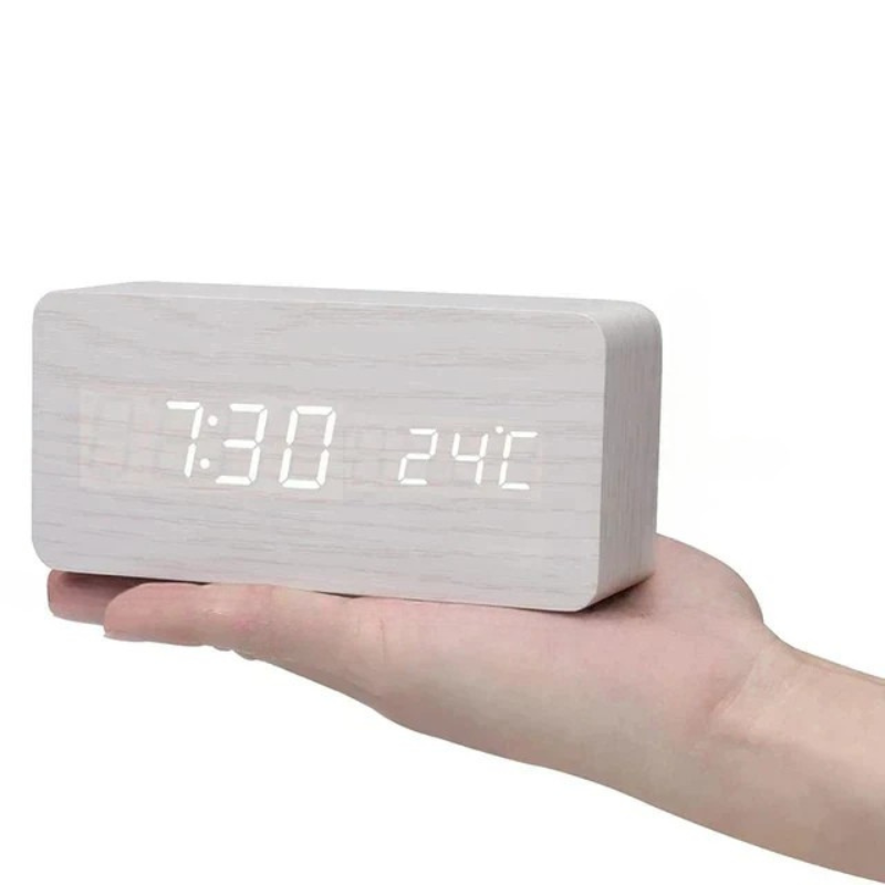 WoodSense LED wooden clock - Voice-controlled & stylish for every room