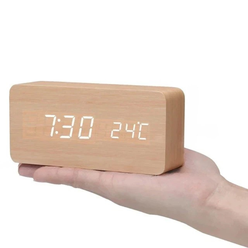 WoodSense LED wooden clock - Voice-controlled & stylish for every room