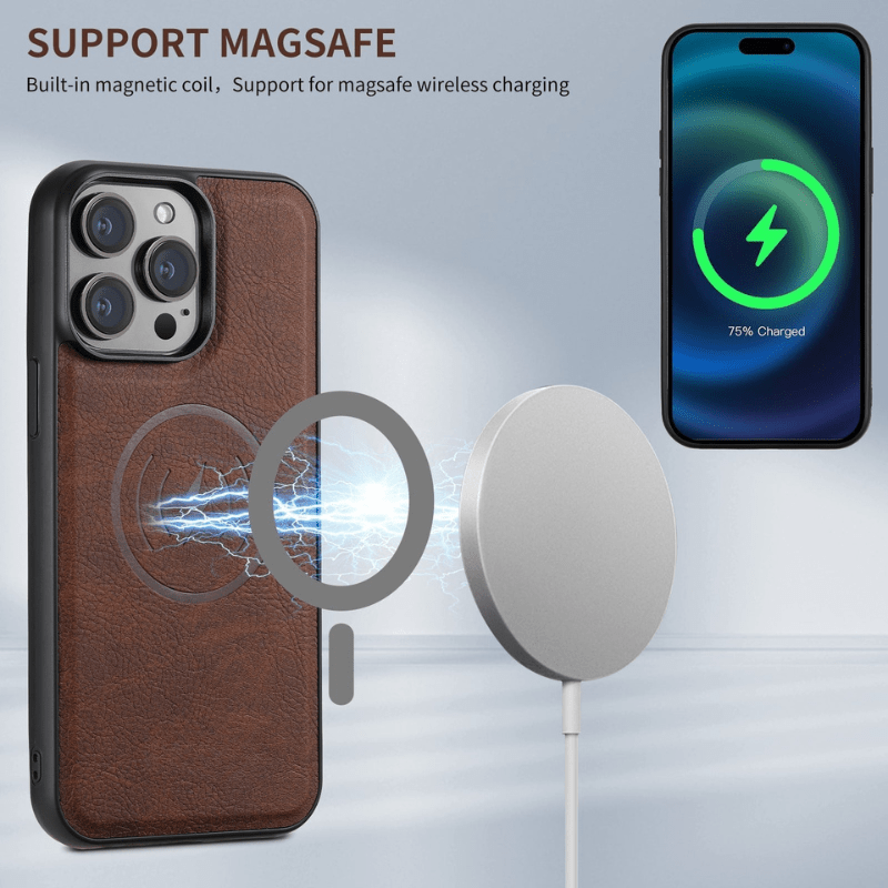 Custodia MagVibe - Elegante custodia in pelle con supporto magnetico e porta carte di credito