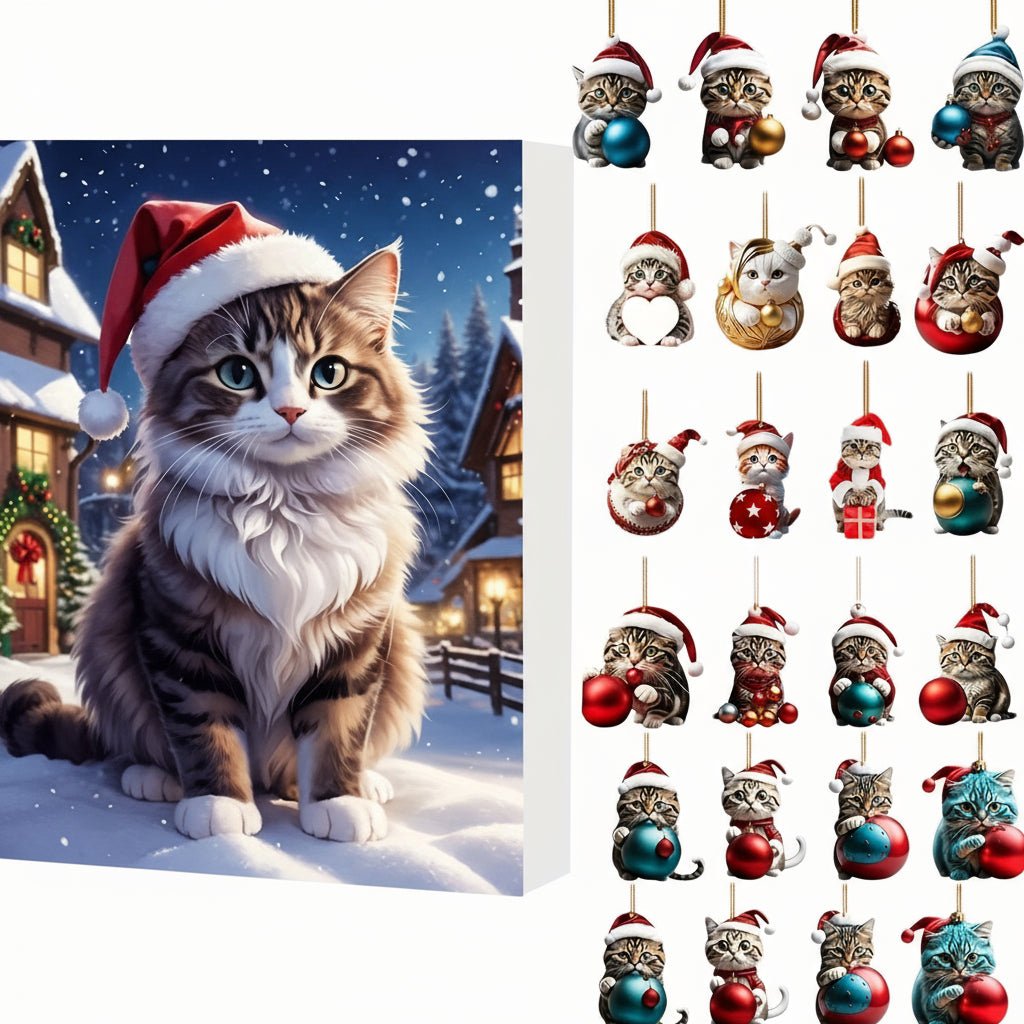 Vintage-Katzen-Adventskalender – 24-tägiger Weihnachts-Countdown mit Acryl-Ornamenten 1