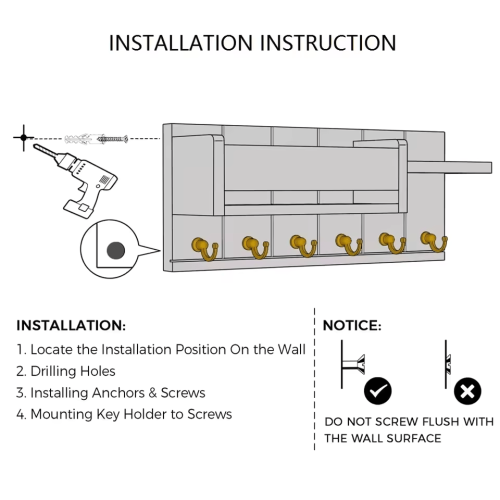 WALLCRAFT – Stilvoller Wandorganizer aus Massivholz mit Haken und Briefhalter 8