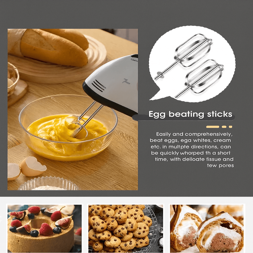 WHIP FORCE – Elektrischer Handmixer mit 7 Geschwindigkeitsstufen und Knethaken zum Backen und Schlagen 7