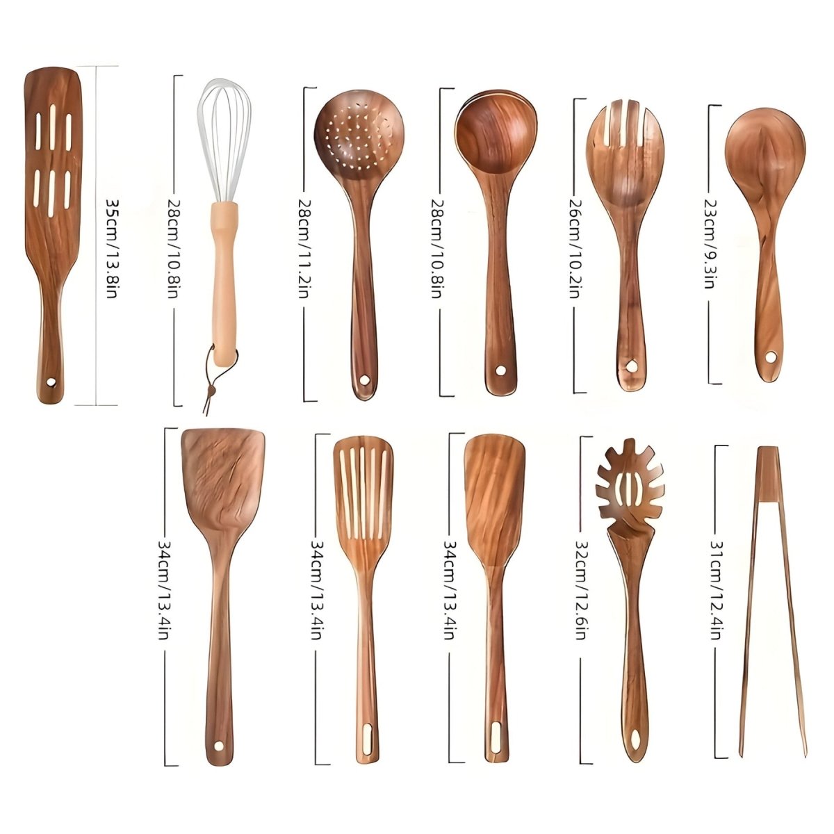 WOODCHEF UTENSILS - 11-piece wooden kitchen utensil set for safe and scratch-free cooking