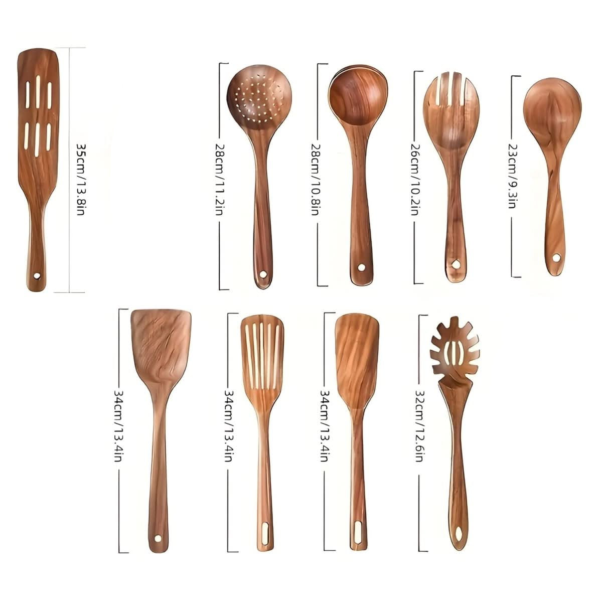 WOODCHEF UTENSILS - Set de 11 ustensiles de cuisine en bois pour cuisiner en toute sécurité et sans se rayer
