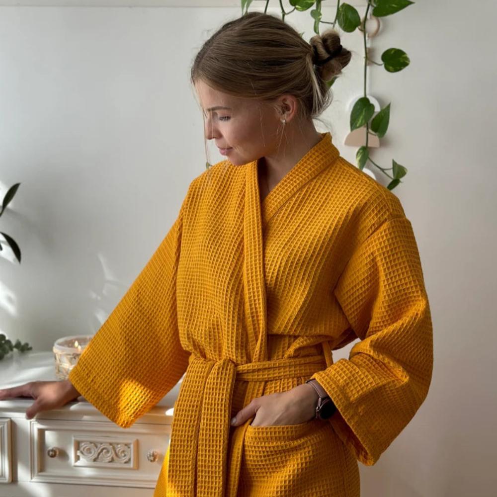 CottonLuxe – Waffle V-Neck Bathrobe made of 100% Cotton