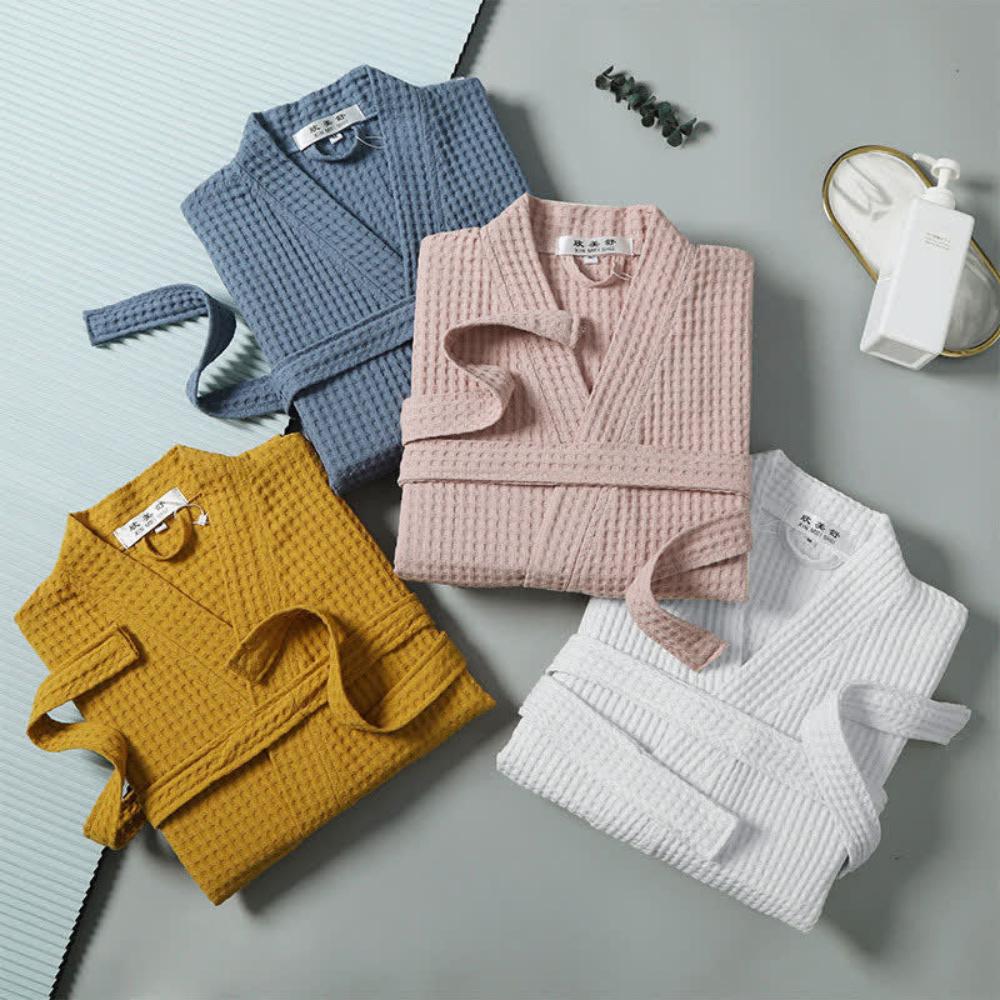 CottonLuxe – Waffle V-Neck Bathrobe made of 100% Cotton
