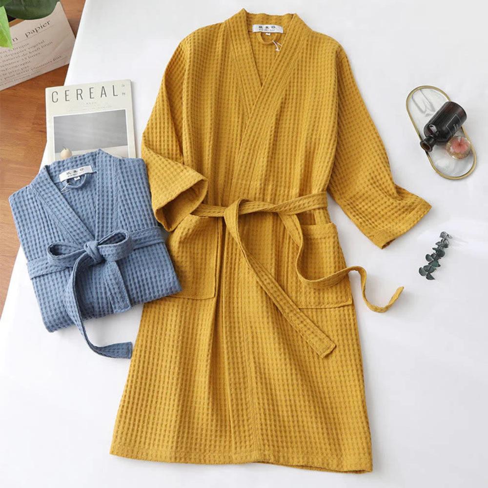 CottonLuxe – Waffle V-Neck Bathrobe made of 100% Cotton