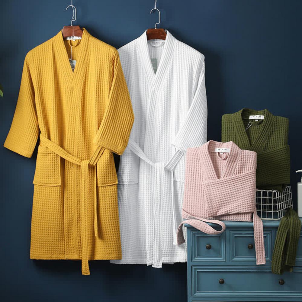 CottonLuxe – Waffle V-Neck Bathrobe made of 100% Cotton