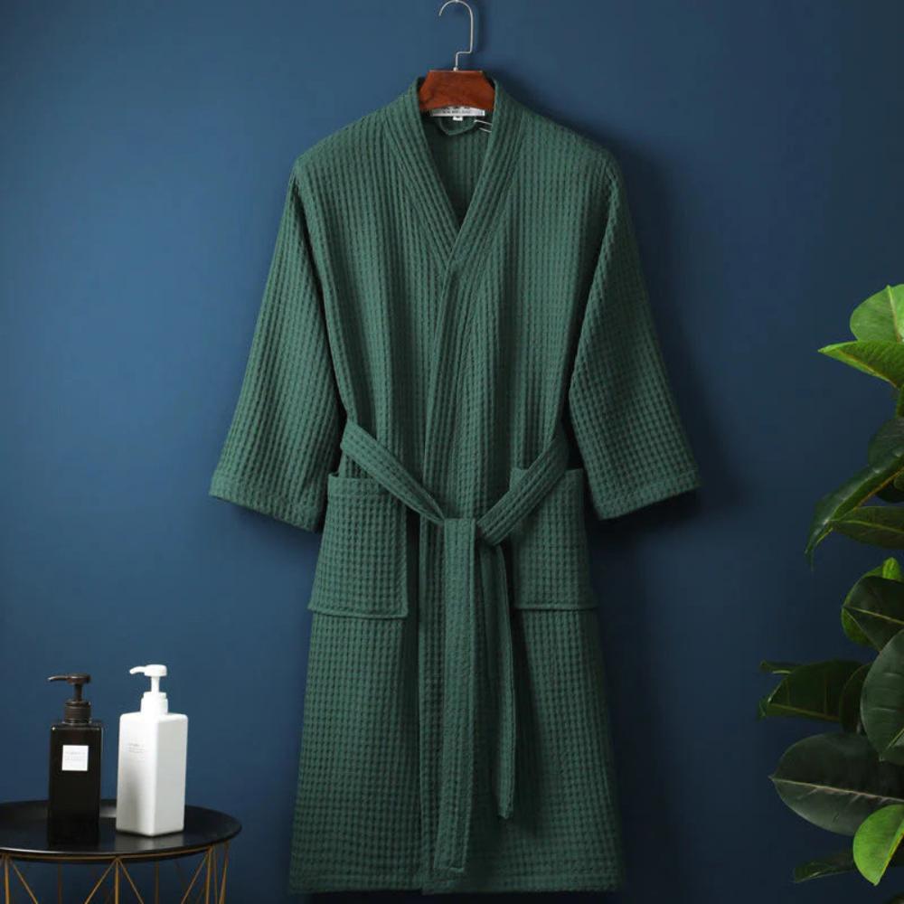 CottonLuxe – Waffle V-Neck Bathrobe made of 100% Cotton