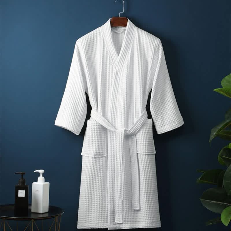 CottonLuxe – Waffle V-Neck Bathrobe made of 100% Cotton