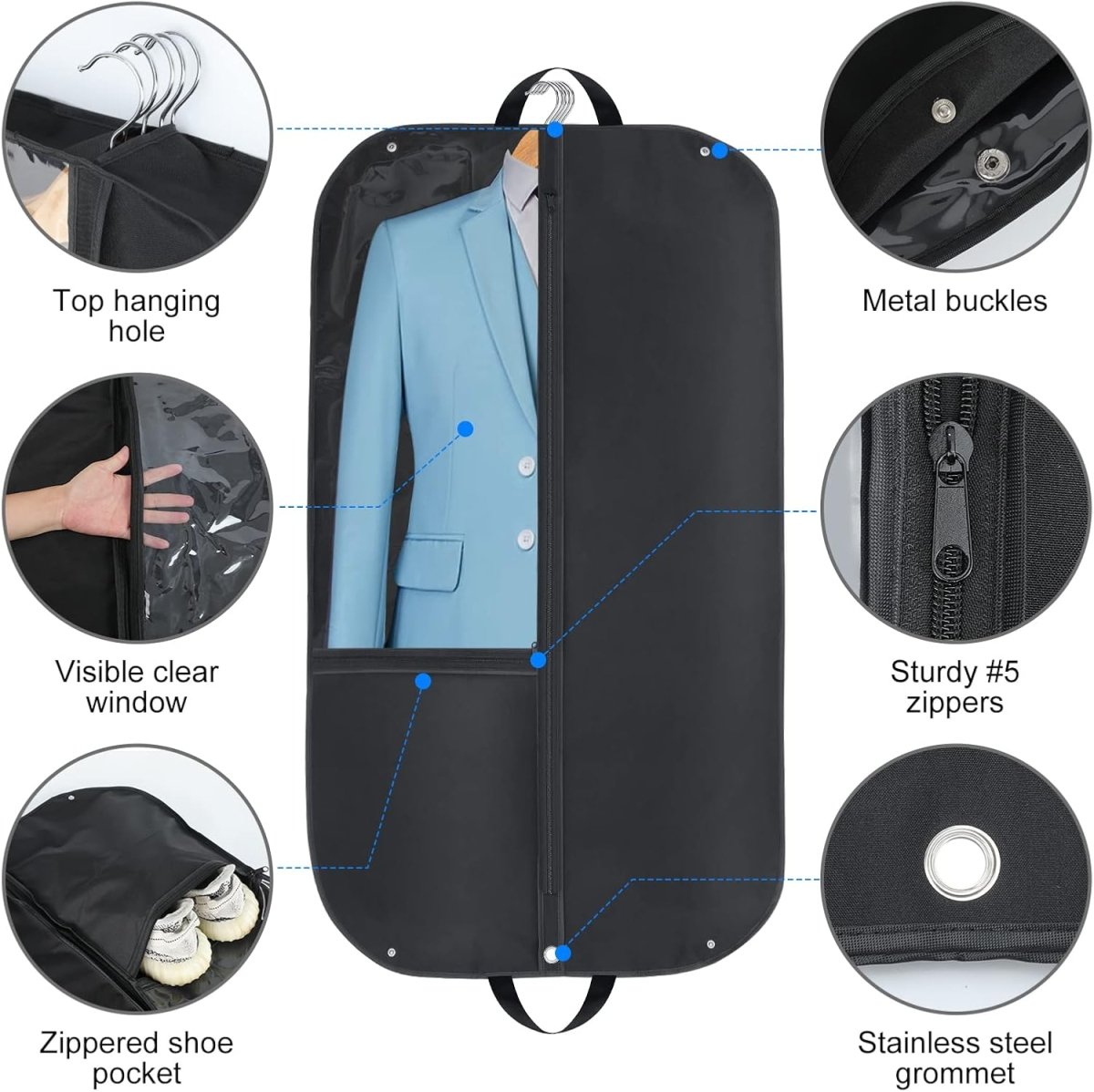 Wasserdichte Anzugtasche - 43 Zoll Kleidersack mit Seitentaschen und Falten 4