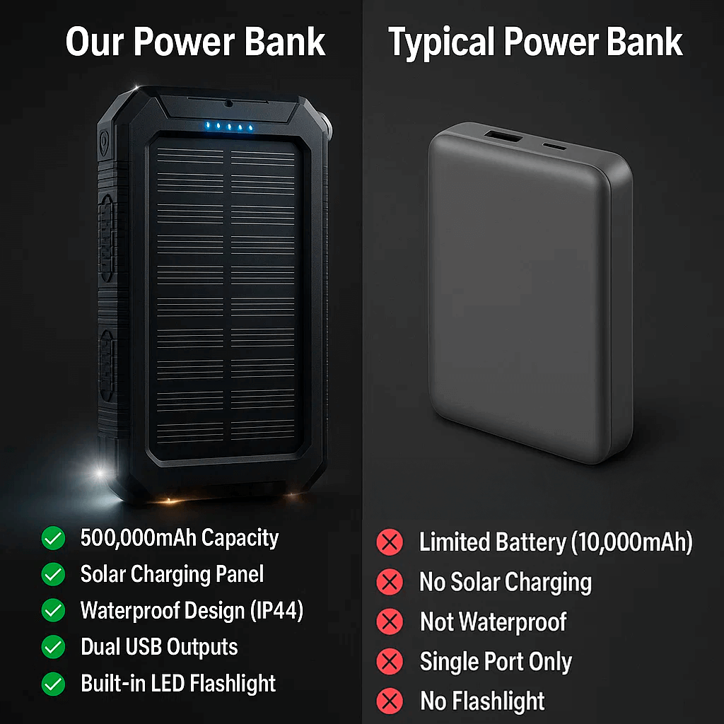 SOLARVAULT - Waterproof Solar Power Bank with 500000mAh & Dual-USB