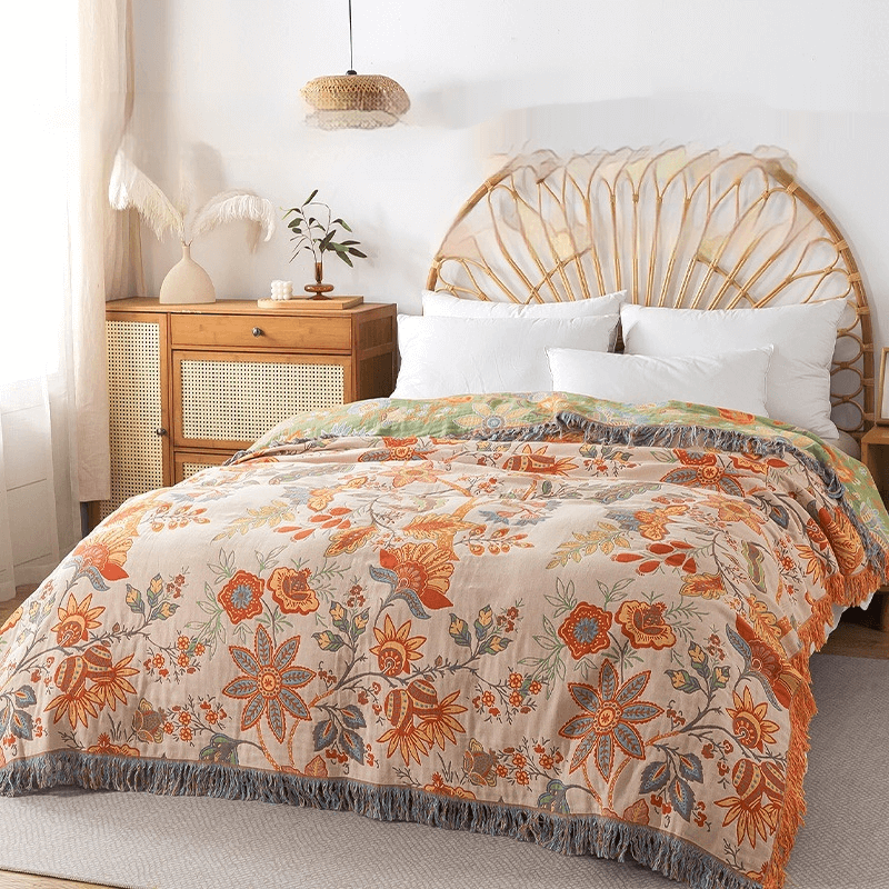 BohoWeave – Couverture réversible en coton avec motif jacquard