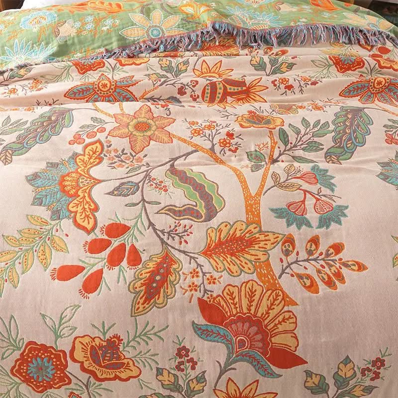BohoWeave – Couverture réversible en coton avec motif jacquard