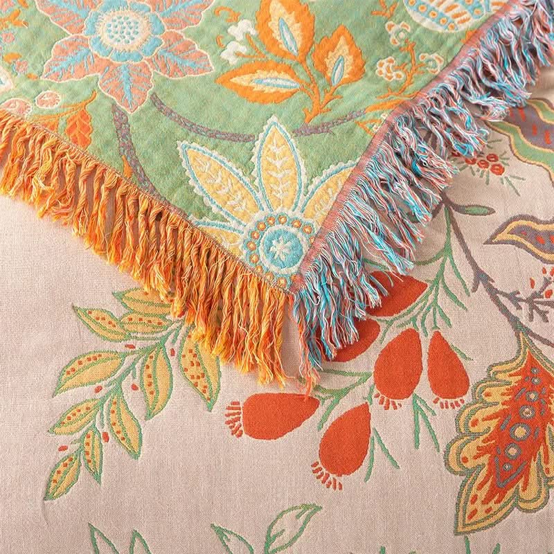 BohoWeave – Couverture réversible en coton avec motif jacquard