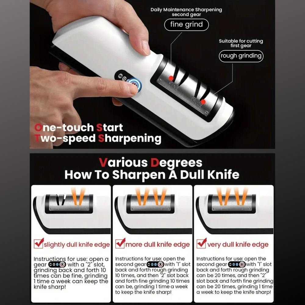 SharpEase Duo – Rechargeable 2-Stage Knife Sharpener for Ceramic & Steel Blades