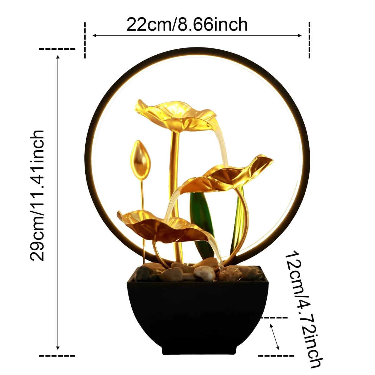 ZenFlow - USB Tischbrunnen Klein Mit LED Lichtern & Natursteinen Für Entspannung 5