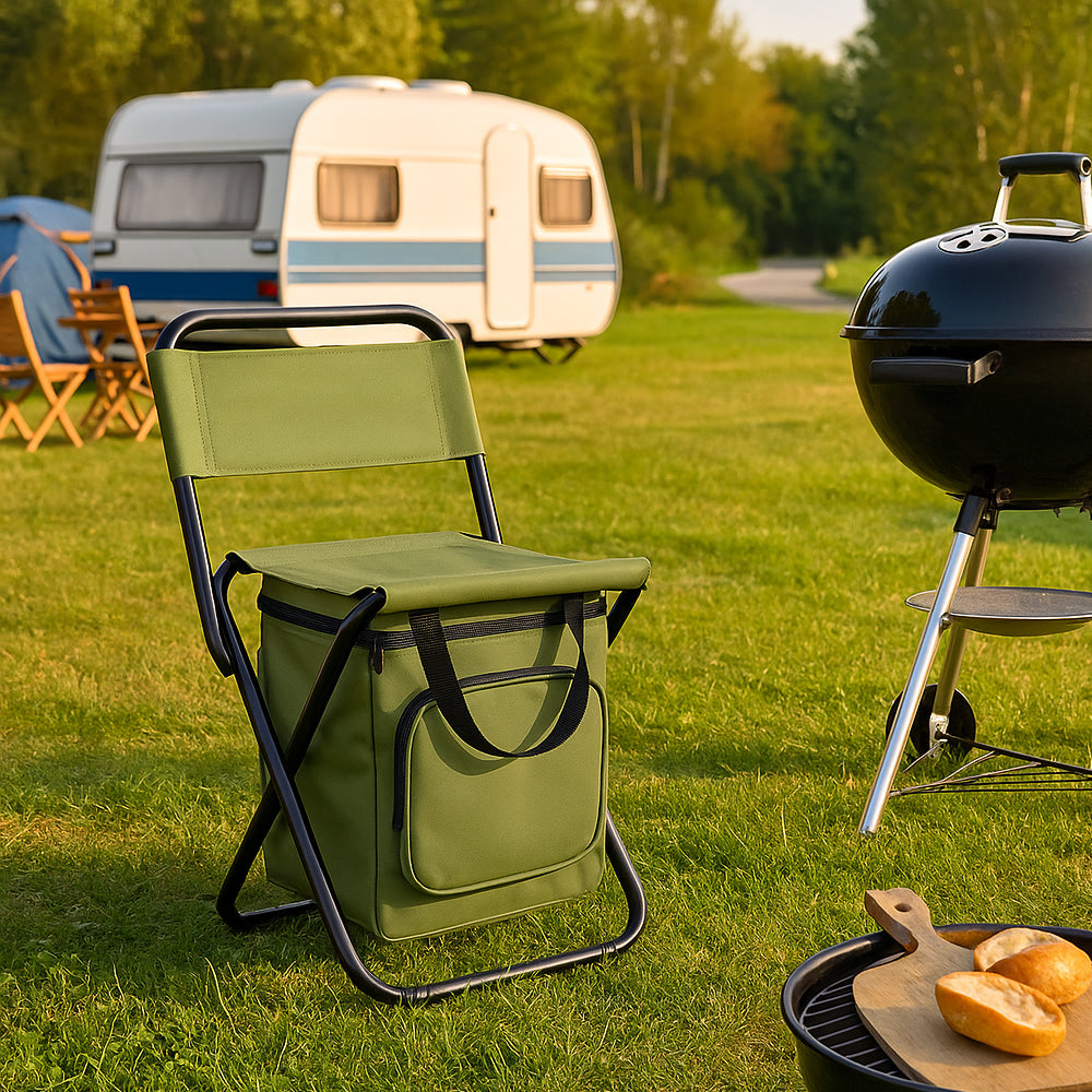 COOLCAMP CHAIR - Folding chair with backrest & integrated cool bag