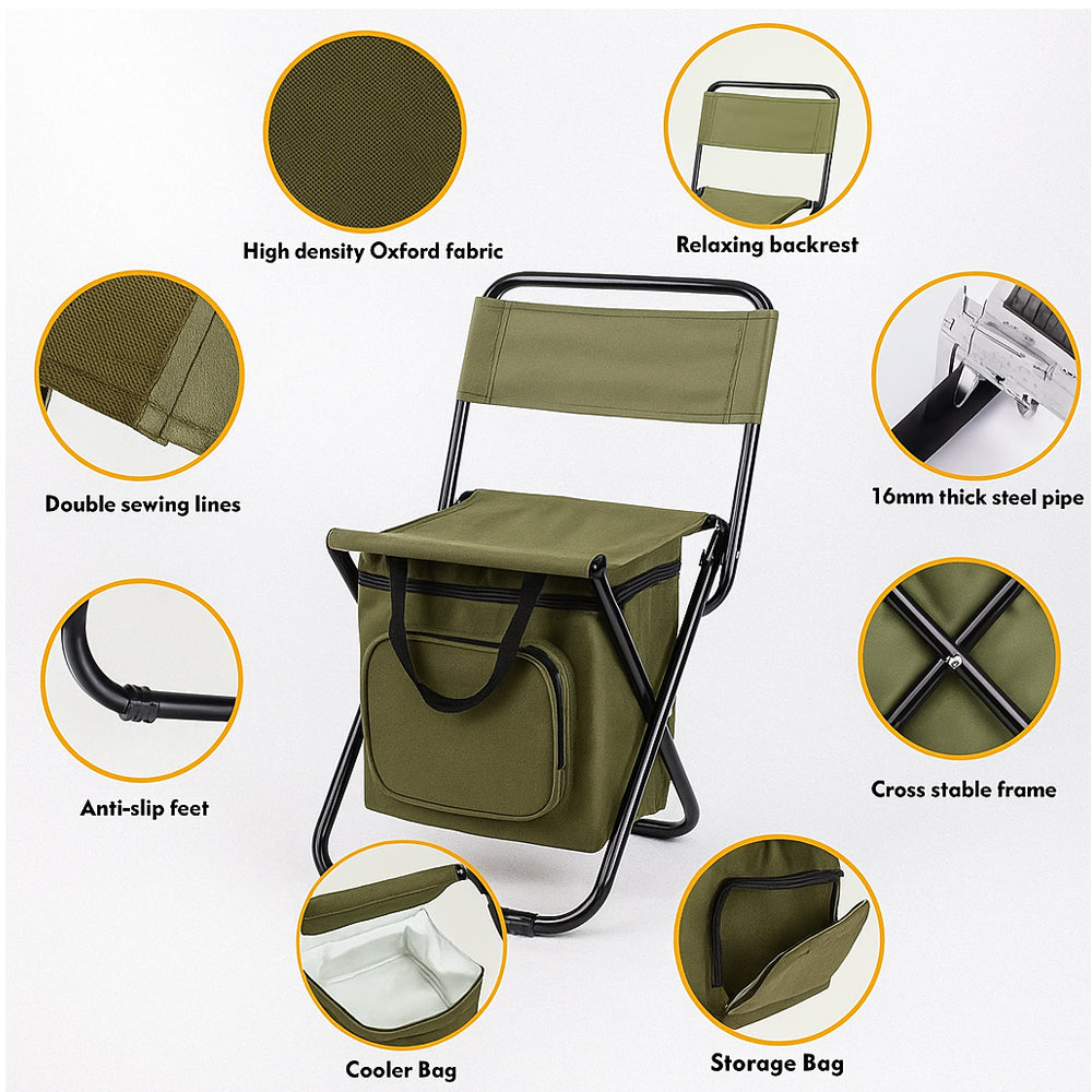 COOLCAMP CHAIR - Folding chair with backrest & integrated cool bag