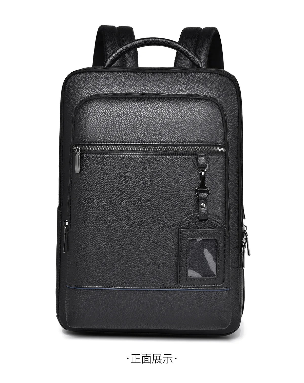 Elegante mochila de cuero para mujer/hombre con conexión USB para portátil y uso diario, 15,6 pulgadas, negro