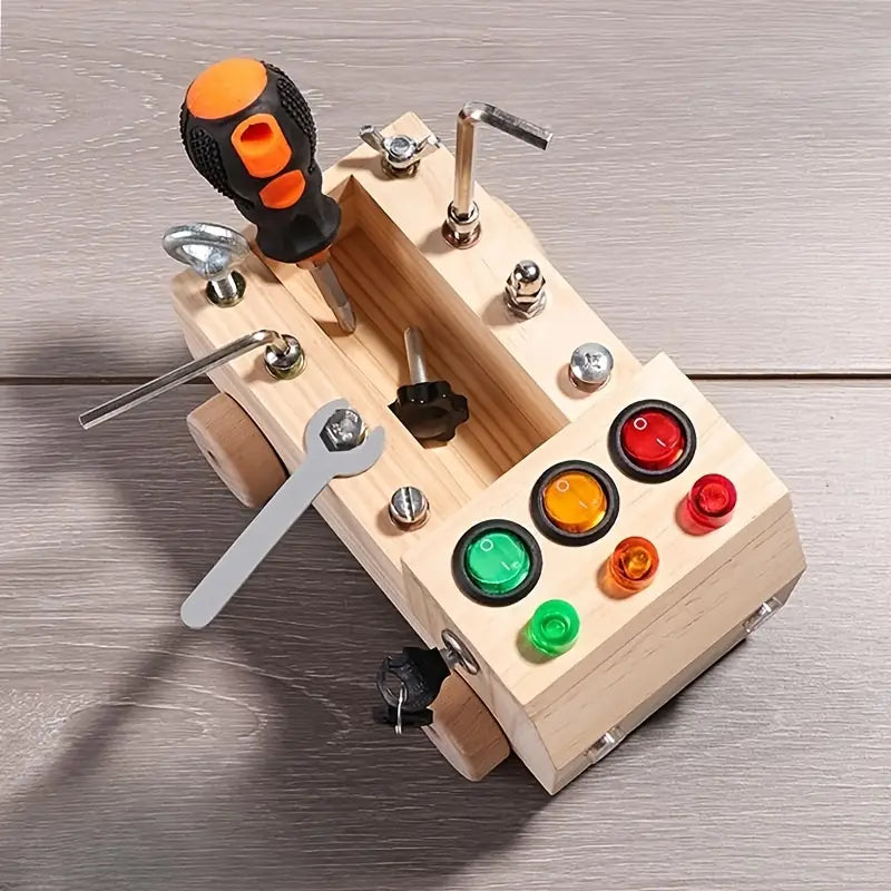 Montessori beschäftigtes Board - Leder und Spiel mit LEDs-3